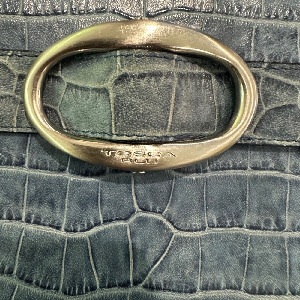Tosca Blu Italy Blue Crocodile Embossed Leather Triple Compartment Shoulder Bag - Picture 7 of 11